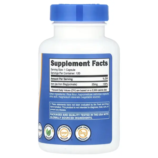 Nutricost Iron as Bisglycinate 25 mg Capsules